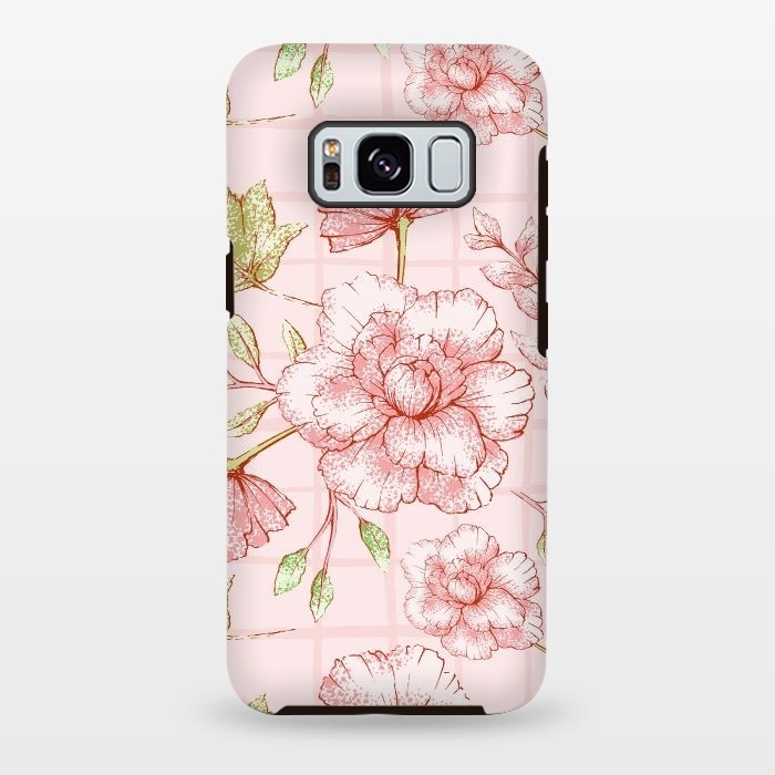 Galaxy S8 plus StrongFit Modern pink Grid and Flower Pattern by  Utart