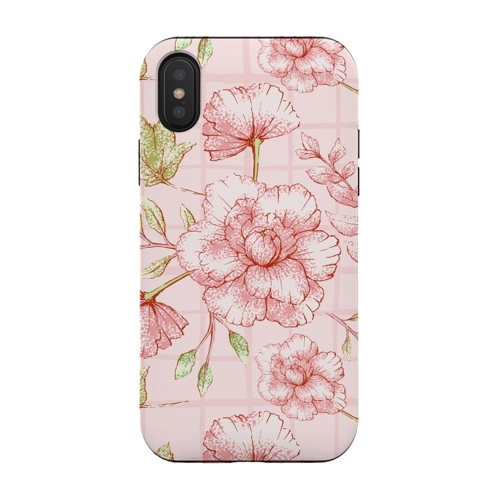 iPhone Xs / X StrongFit Modern pink Grid and Flower Pattern by  Utart