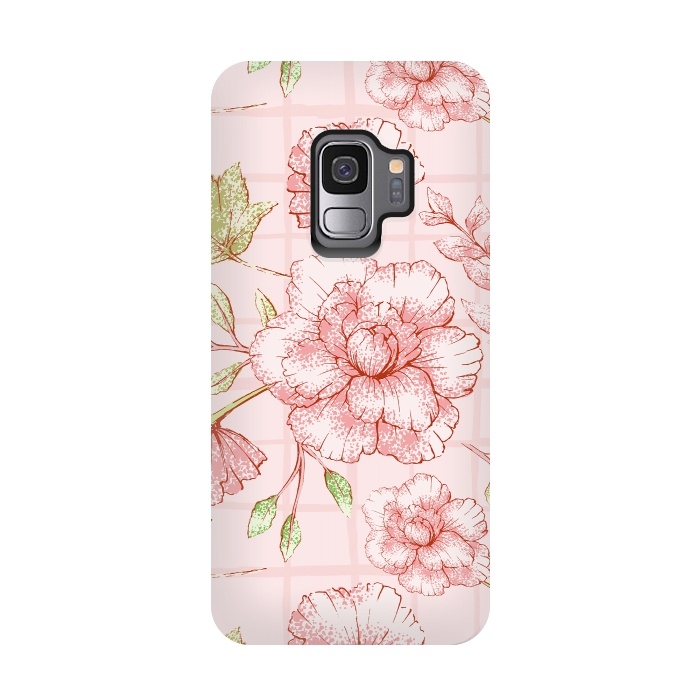 Galaxy S9 StrongFit Modern pink Grid and Flower Pattern by  Utart