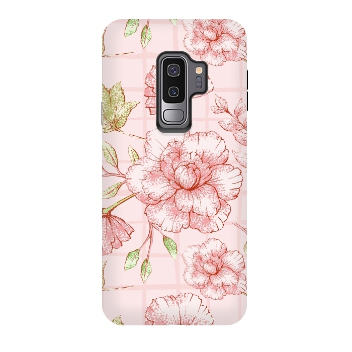 Galaxy S9 plus StrongFit Modern pink Grid and Flower Pattern by  Utart