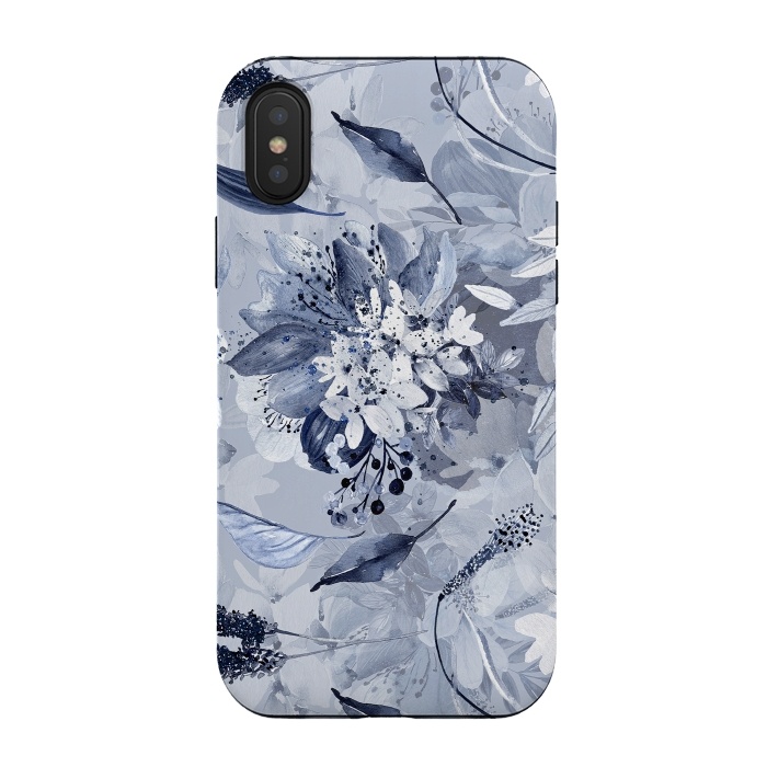 iPhone Xs / X StrongFit Autumnal fresh gray and blue flower rose pattern by  Utart