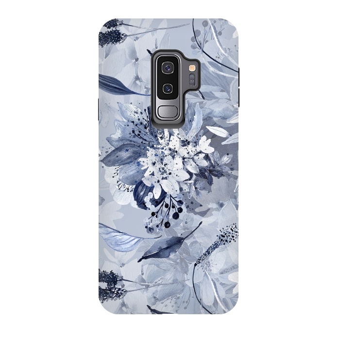 Galaxy S9 plus StrongFit Autumnal fresh gray and blue flower rose pattern by  Utart