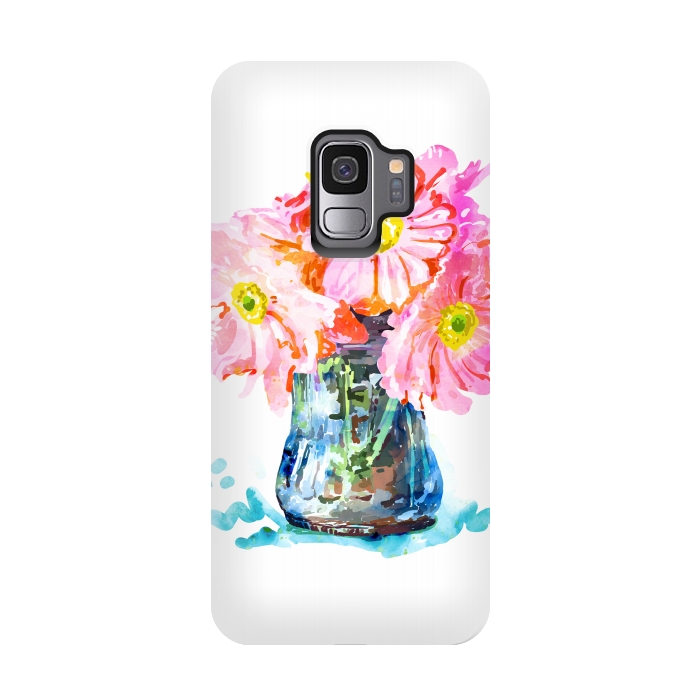 Galaxy S9 StrongFit Watercolor Flower Pot by Uma Prabhakar Gokhale