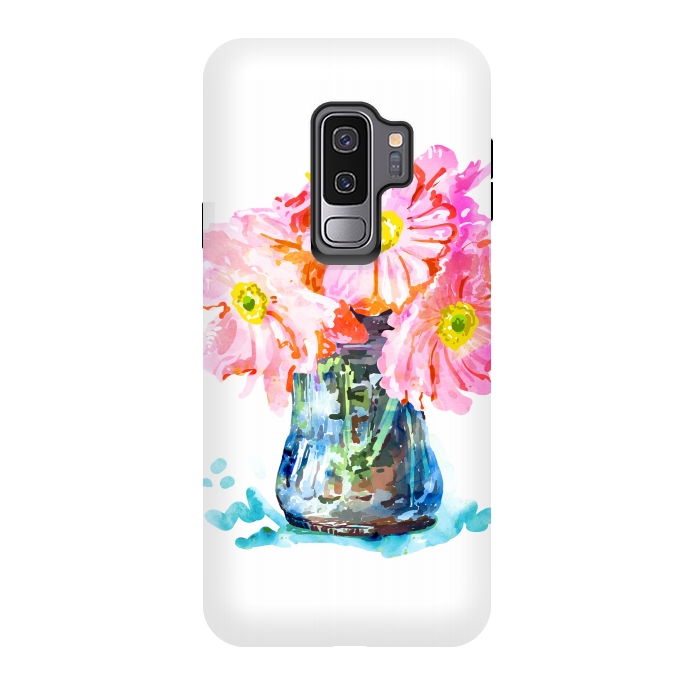 Galaxy S9 plus StrongFit Watercolor Flower Pot by Uma Prabhakar Gokhale