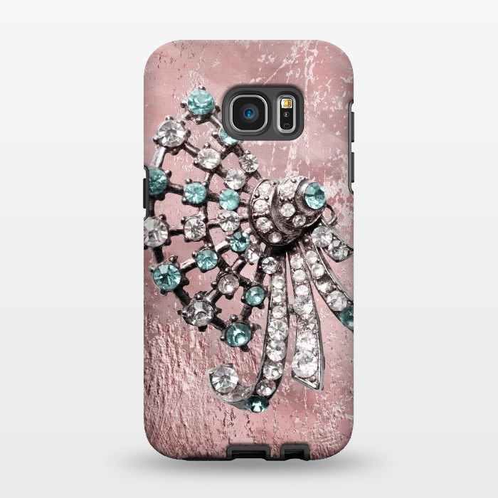 Galaxy S7 EDGE StrongFit Rhinestone Embellishment Pink And Teal by Andrea Haase