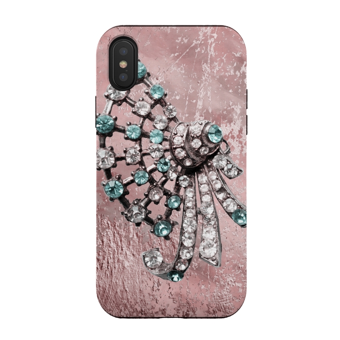 iPhone Xs / X StrongFit Rhinestone Embellishment Pink And Teal by Andrea Haase