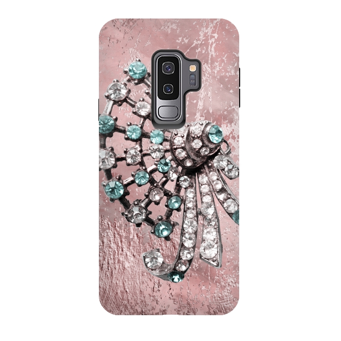 Galaxy S9 plus StrongFit Rhinestone Embellishment Pink And Teal by Andrea Haase