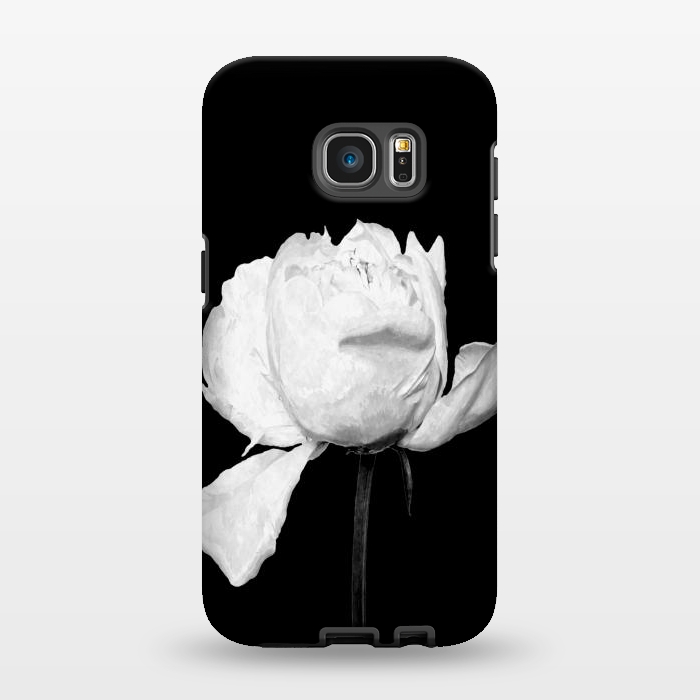 Galaxy S7 EDGE StrongFit White Peony Black Background by Alemi