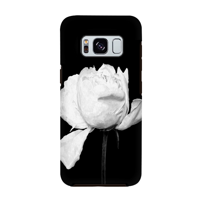 Galaxy S8 StrongFit White Peony Black Background by Alemi