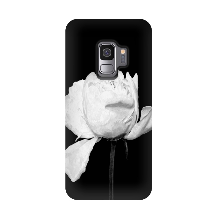 Galaxy S9 StrongFit White Peony Black Background by Alemi