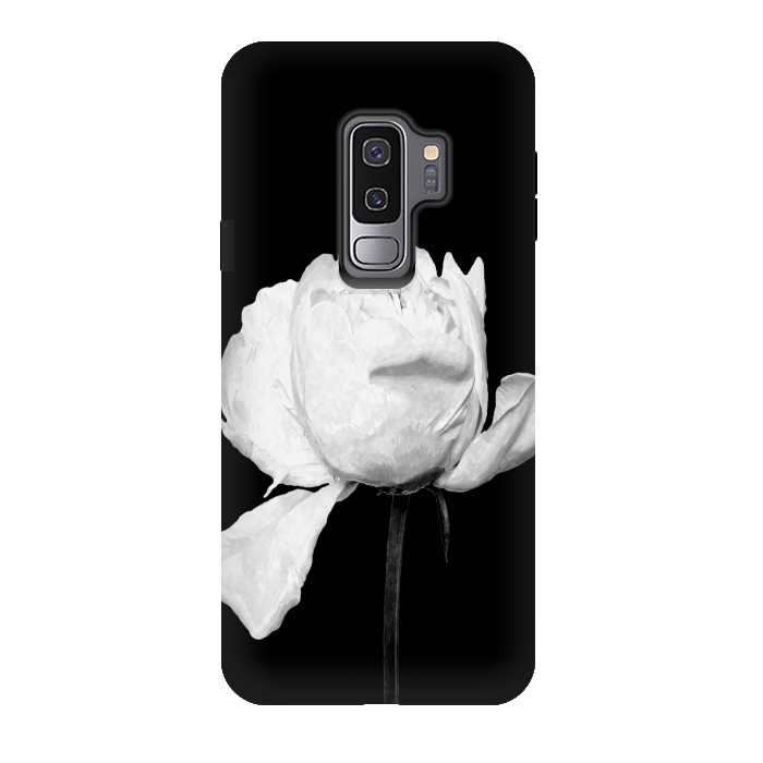 Galaxy S9 plus StrongFit White Peony Black Background by Alemi