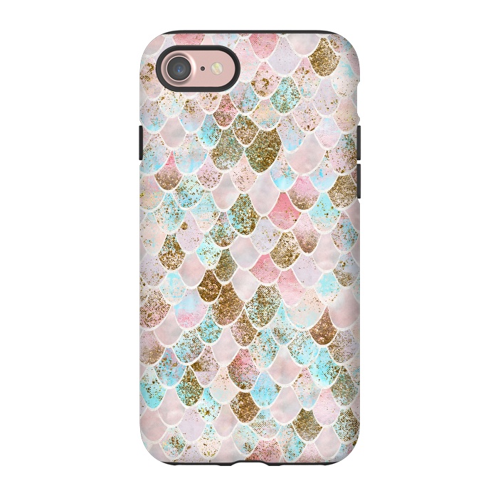 iPhone 7 StrongFit Wonky Watercolor Pink and Blue Mermaid Scales  by  Utart