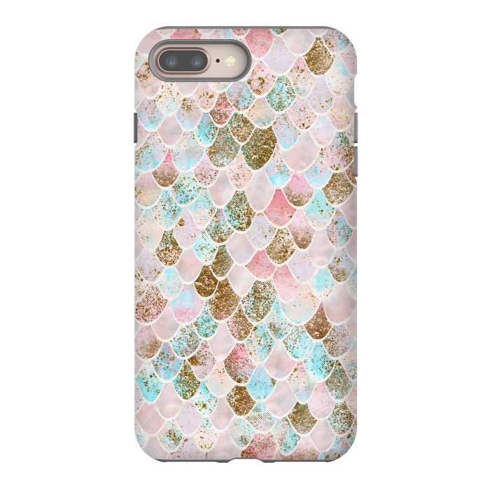 iPhone 7 plus StrongFit Wonky Watercolor Pink and Blue Mermaid Scales  by  Utart