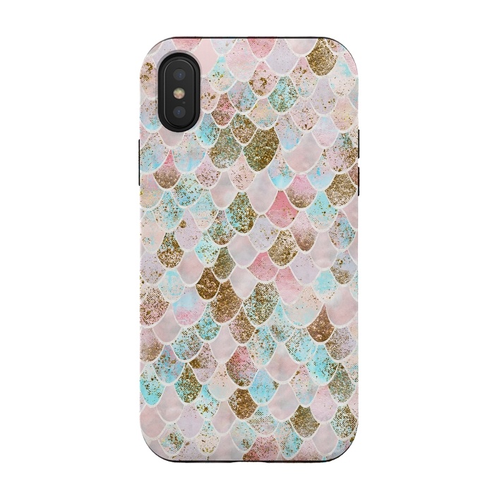 iPhone Xs / X StrongFit Wonky Watercolor Pink and Blue Mermaid Scales  by  Utart