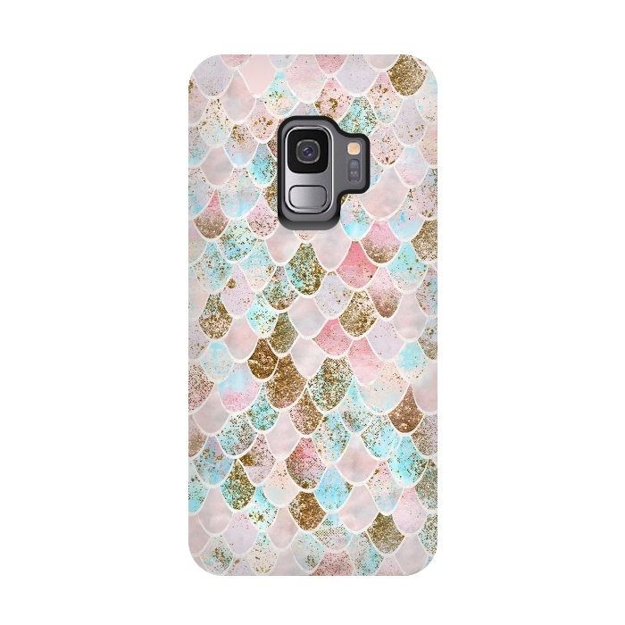 Galaxy S9 StrongFit Wonky Watercolor Pink and Blue Mermaid Scales  by  Utart
