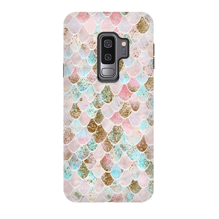 Galaxy S9 plus StrongFit Wonky Watercolor Pink and Blue Mermaid Scales  by  Utart