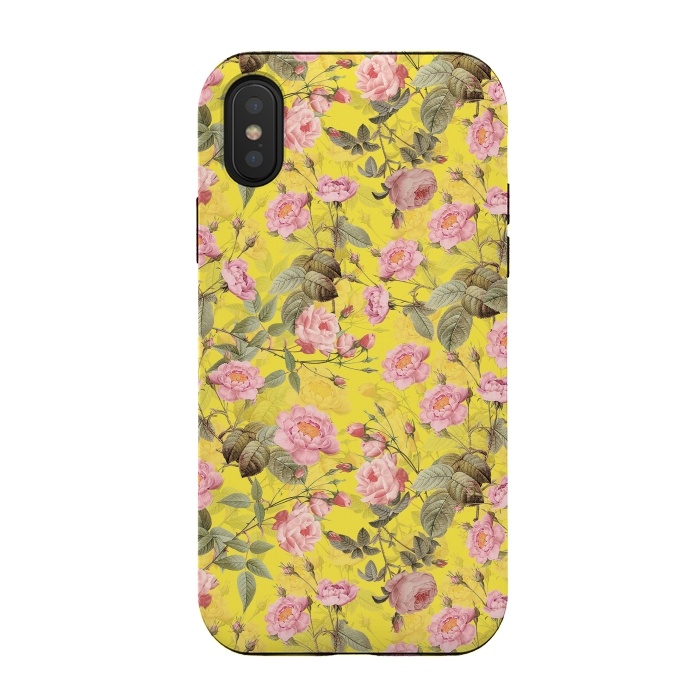 iPhone Xs / X StrongFit Pink English Roses on Yellow - Pattern by  Utart