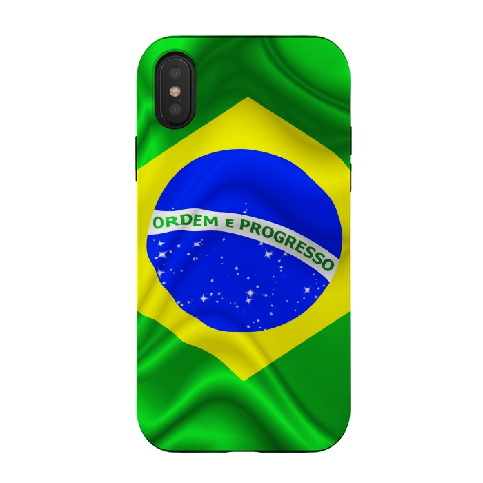 iPhone Xs / X StrongFit Brazil Waving Silk Flag by BluedarkArt