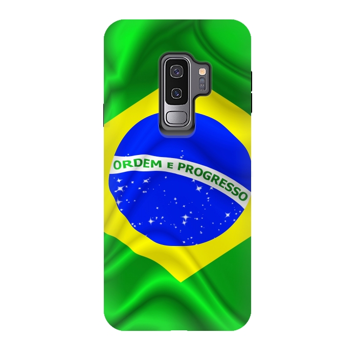 Galaxy S9 plus StrongFit Brazil Waving Silk Flag by BluedarkArt