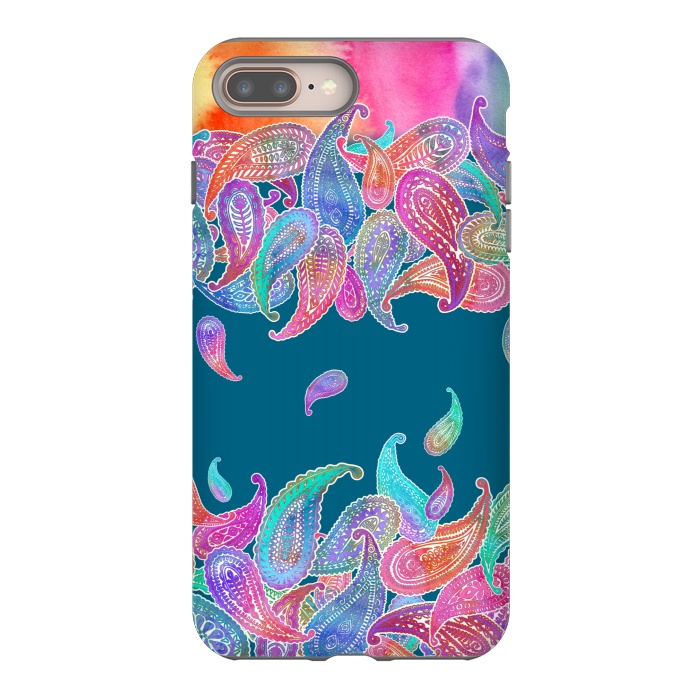 iPhone 7 plus StrongFit Rainbow Paisley Rain on Blue by Micklyn Le Feuvre
