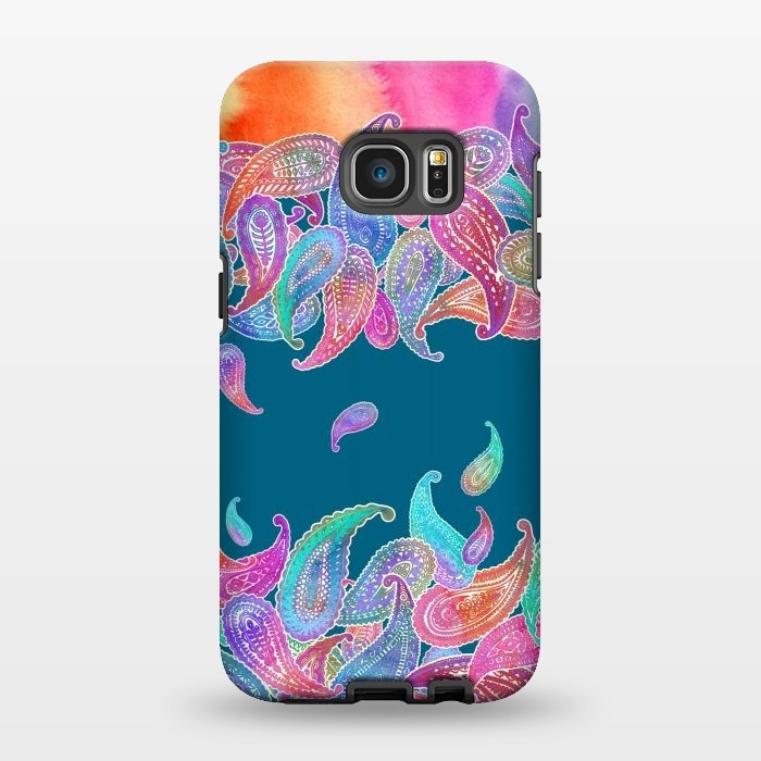 Galaxy S7 EDGE StrongFit Rainbow Paisley Rain on Blue by Micklyn Le Feuvre