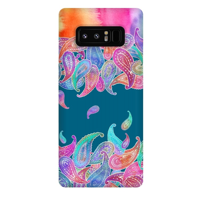 Galaxy Note 8 StrongFit Rainbow Paisley Rain on Blue by Micklyn Le Feuvre
