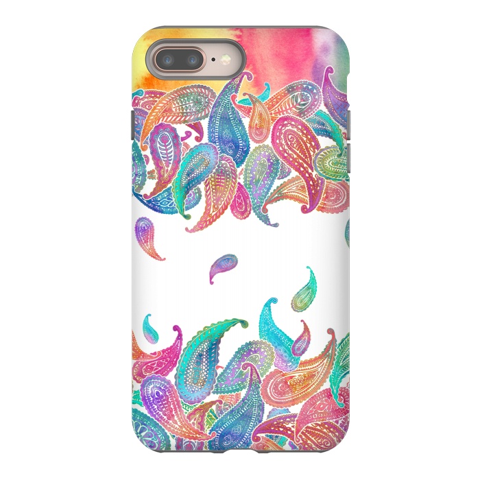 iPhone 7 plus StrongFit Rainbow Paisley Rain on White by Micklyn Le Feuvre
