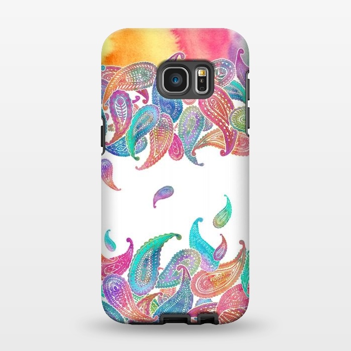 Galaxy S7 EDGE StrongFit Rainbow Paisley Rain on White by Micklyn Le Feuvre