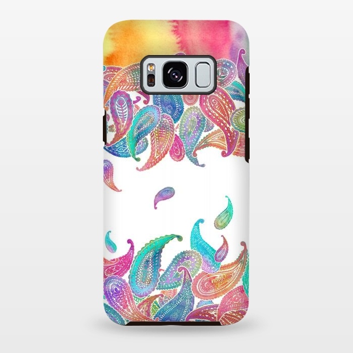 Galaxy S8 plus StrongFit Rainbow Paisley Rain on White by Micklyn Le Feuvre
