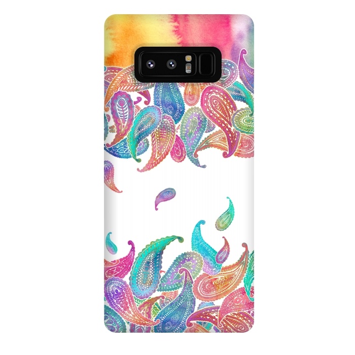 Galaxy Note 8 StrongFit Rainbow Paisley Rain on White by Micklyn Le Feuvre