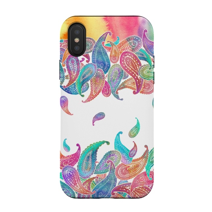 iPhone Xs / X StrongFit Rainbow Paisley Rain on White by Micklyn Le Feuvre