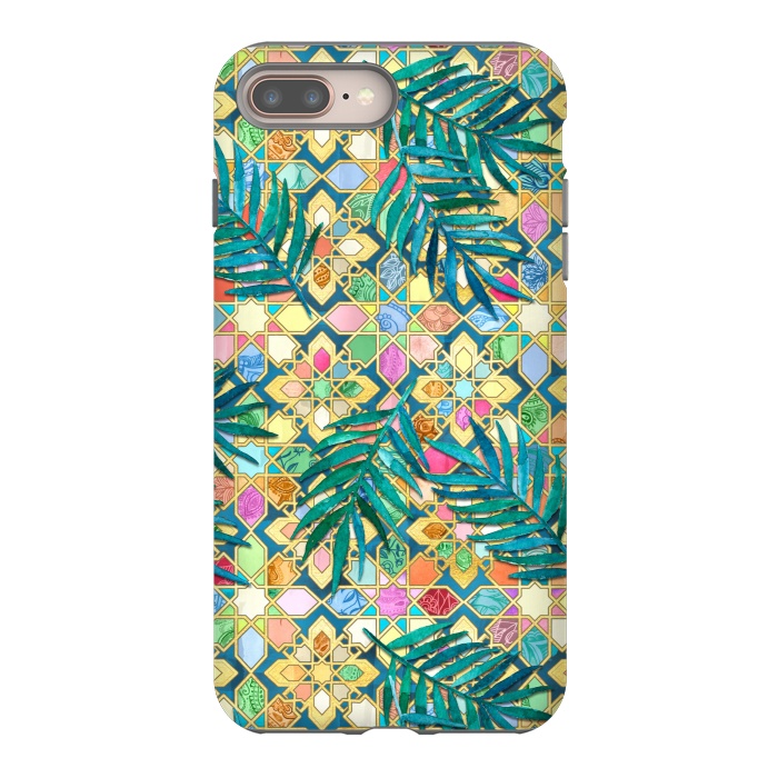 iPhone 7 plus StrongFit Gilded Moroccan Mosaic Tiles with Palm Leaves by Micklyn Le Feuvre