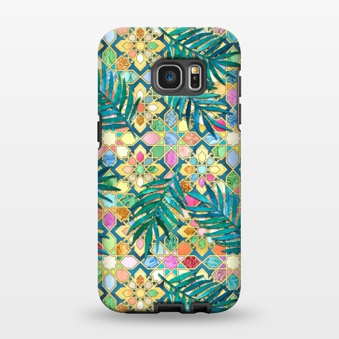 Galaxy S7 EDGE StrongFit Gilded Moroccan Mosaic Tiles with Palm Leaves by Micklyn Le Feuvre