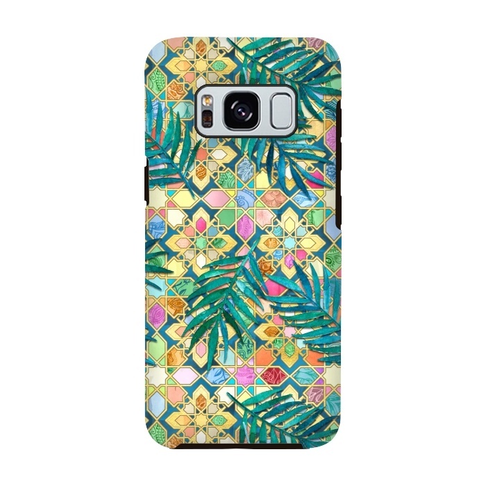 Galaxy S8 StrongFit Gilded Moroccan Mosaic Tiles with Palm Leaves by Micklyn Le Feuvre