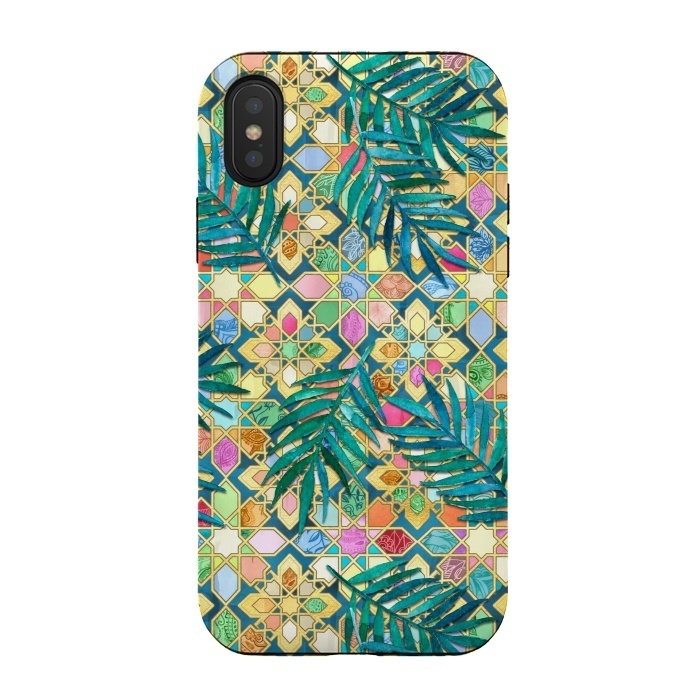 iPhone Xs / X StrongFit Gilded Moroccan Mosaic Tiles with Palm Leaves by Micklyn Le Feuvre