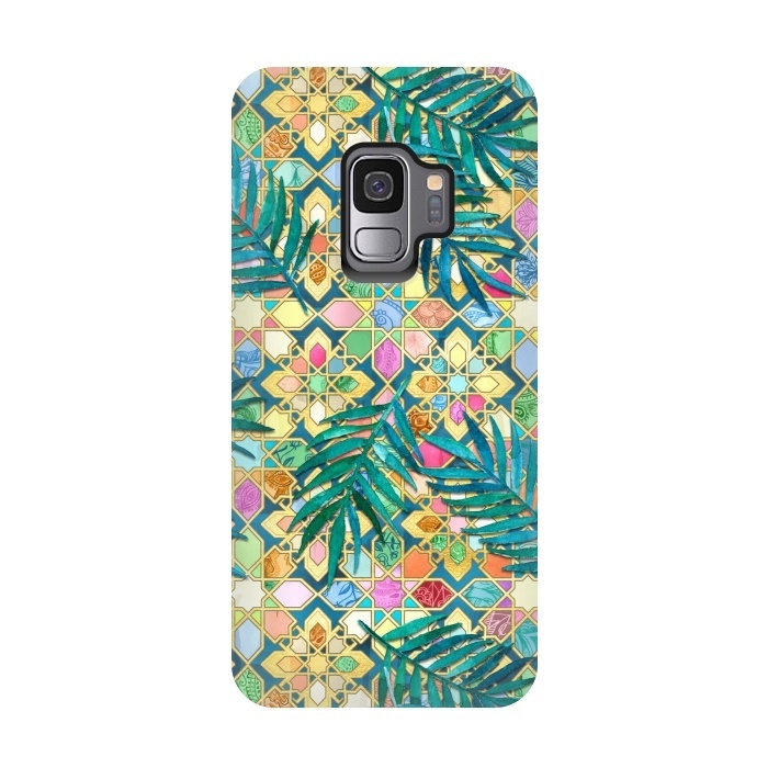 Galaxy S9 StrongFit Gilded Moroccan Mosaic Tiles with Palm Leaves by Micklyn Le Feuvre