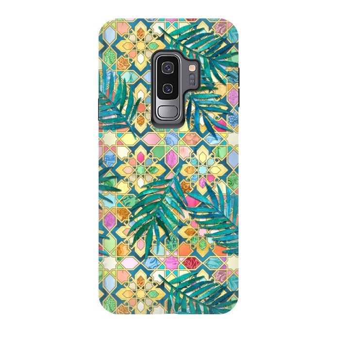 Galaxy S9 plus StrongFit Gilded Moroccan Mosaic Tiles with Palm Leaves by Micklyn Le Feuvre