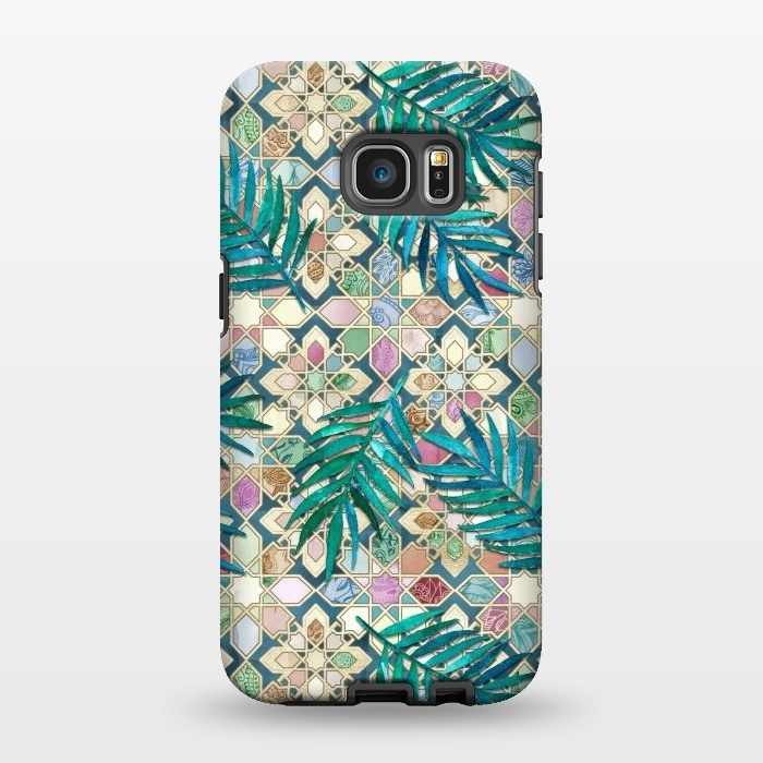 Galaxy S7 EDGE StrongFit Muted Moroccan Mosaic Tiles with Palm Leaves by Micklyn Le Feuvre