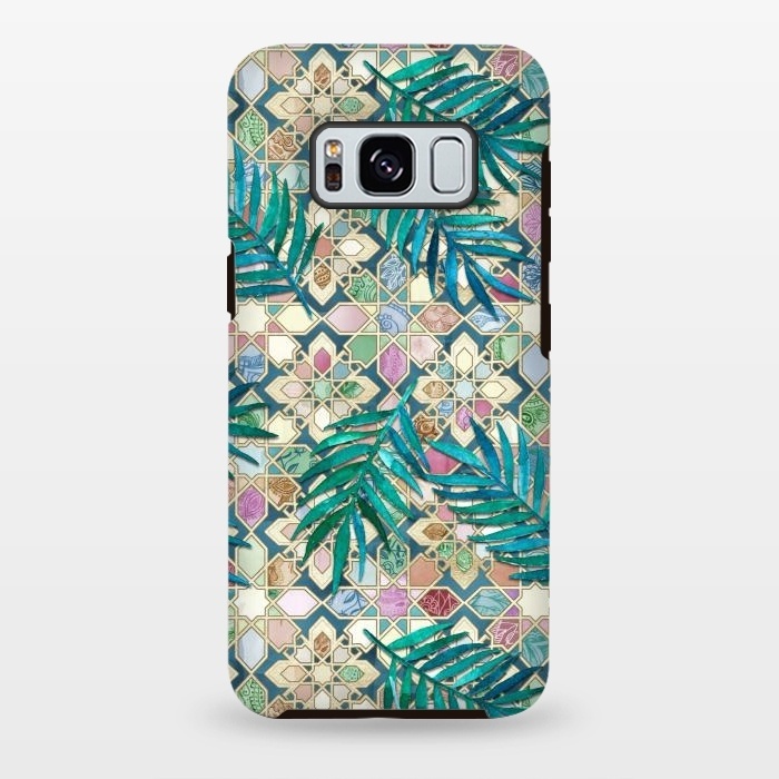 Galaxy S8 plus StrongFit Muted Moroccan Mosaic Tiles with Palm Leaves by Micklyn Le Feuvre
