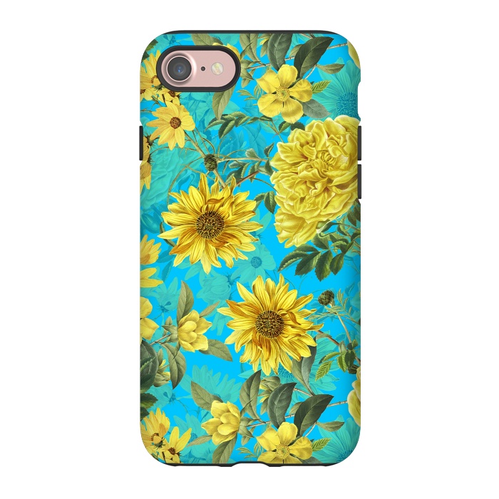 iPhone 7 StrongFit Sunflowers and Yellow Roses on Teal Pattern by  Utart