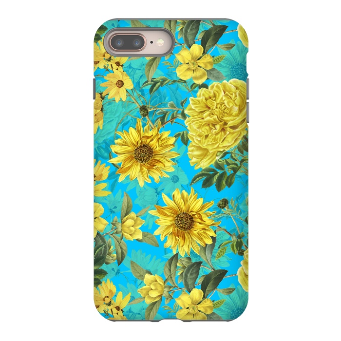iPhone 7 plus StrongFit Sunflowers and Yellow Roses on Teal Pattern by  Utart