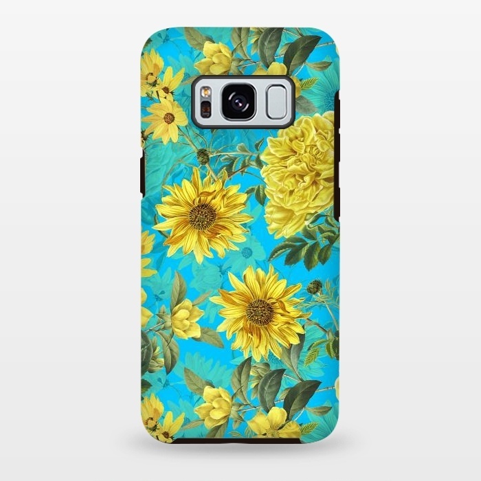 Galaxy S8 plus StrongFit Sunflowers and Yellow Roses on Teal Pattern by  Utart