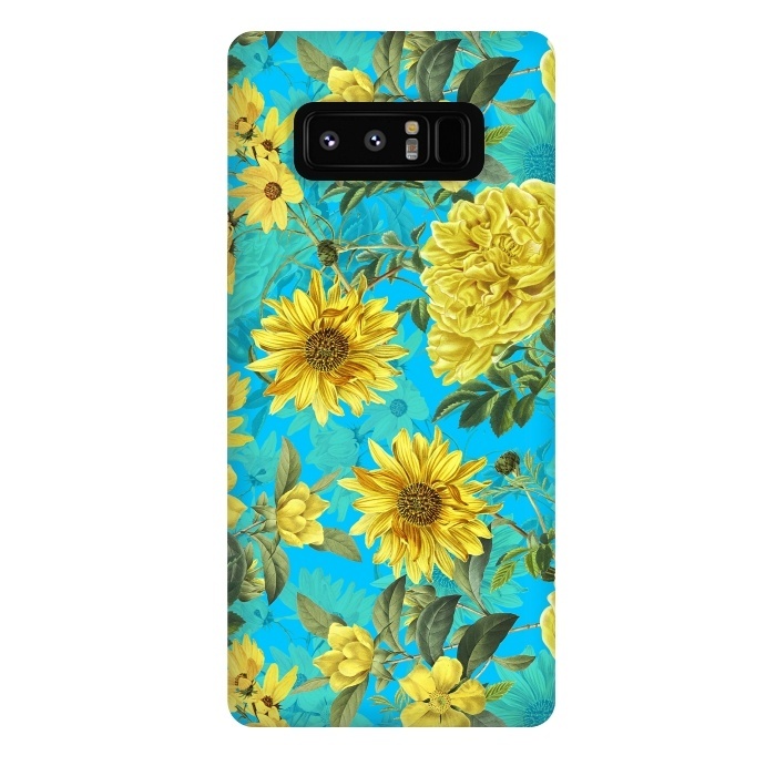 Galaxy Note 8 StrongFit Sunflowers and Yellow Roses on Teal Pattern by  Utart
