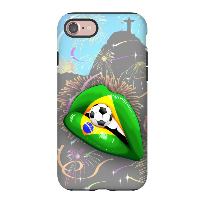 iPhone 7 StrongFit  Brazil Flag Lipstick Soccer Supporters on Sensual Woman's Lips by BluedarkArt