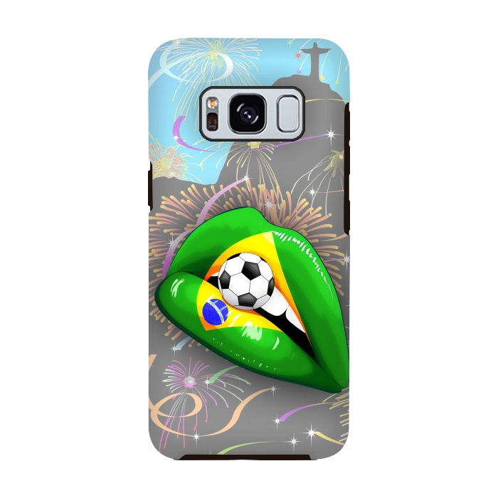 Galaxy S8 StrongFit  Brazil Flag Lipstick Soccer Supporters on Sensual Woman's Lips by BluedarkArt