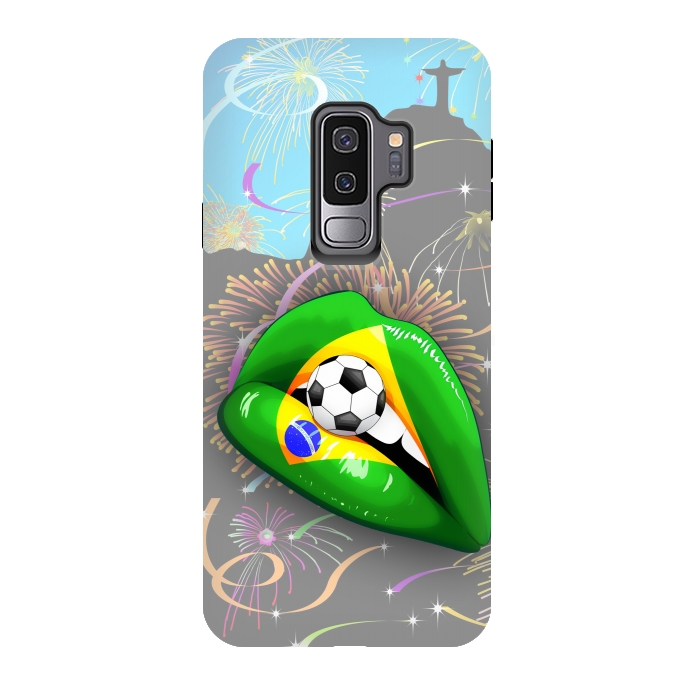 Galaxy S9 plus StrongFit  Brazil Flag Lipstick Soccer Supporters on Sensual Woman's Lips by BluedarkArt