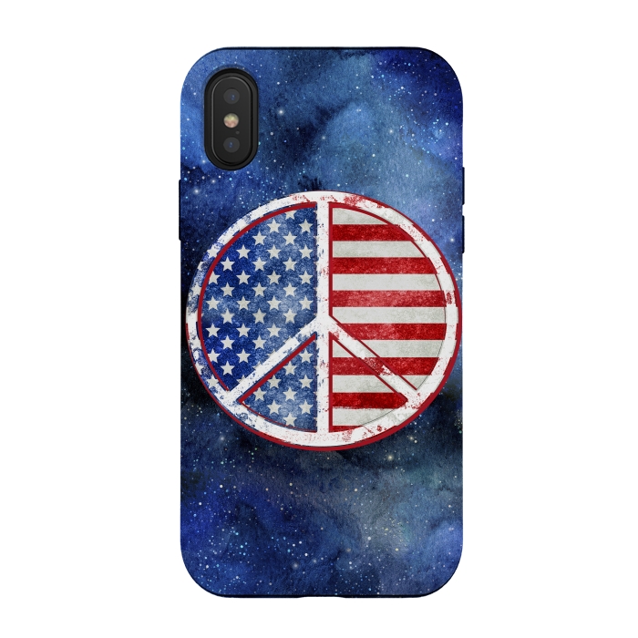 iPhone Xs / X StrongFit Peace Sign Stars and Stripes USA Flag 2 by Andrea Haase