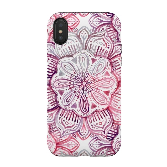 iPhone Xs / X StrongFit Burgundy Blush Watercolor Mandala by Micklyn Le Feuvre