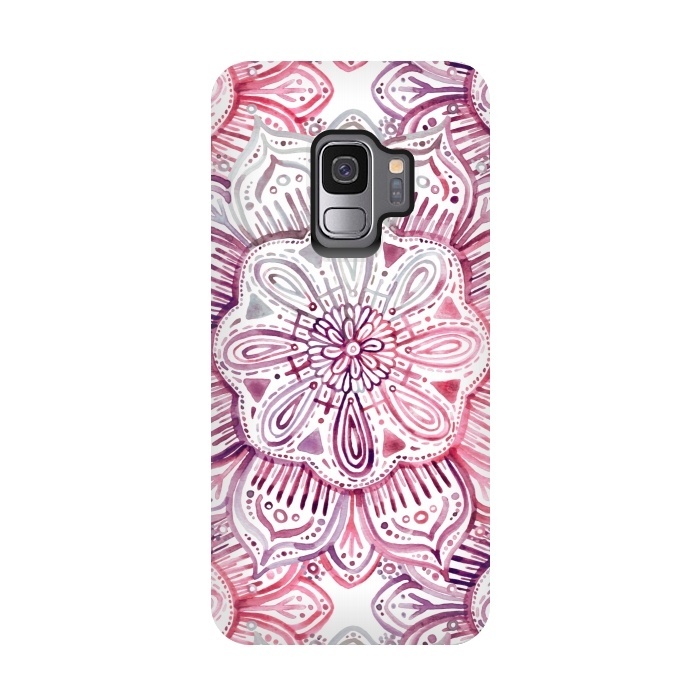 Galaxy S9 StrongFit Burgundy Blush Watercolor Mandala by Micklyn Le Feuvre