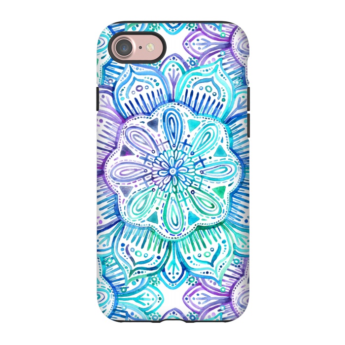iPhone 7 StrongFit Iridescent Aqua and Purple Watercolor Mandala by Micklyn Le Feuvre